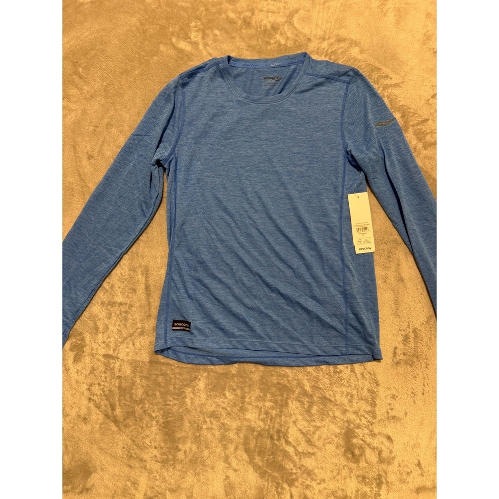 Saucony Stopwatch Long Sleeve Women Small Blue Heathered Running Shirt